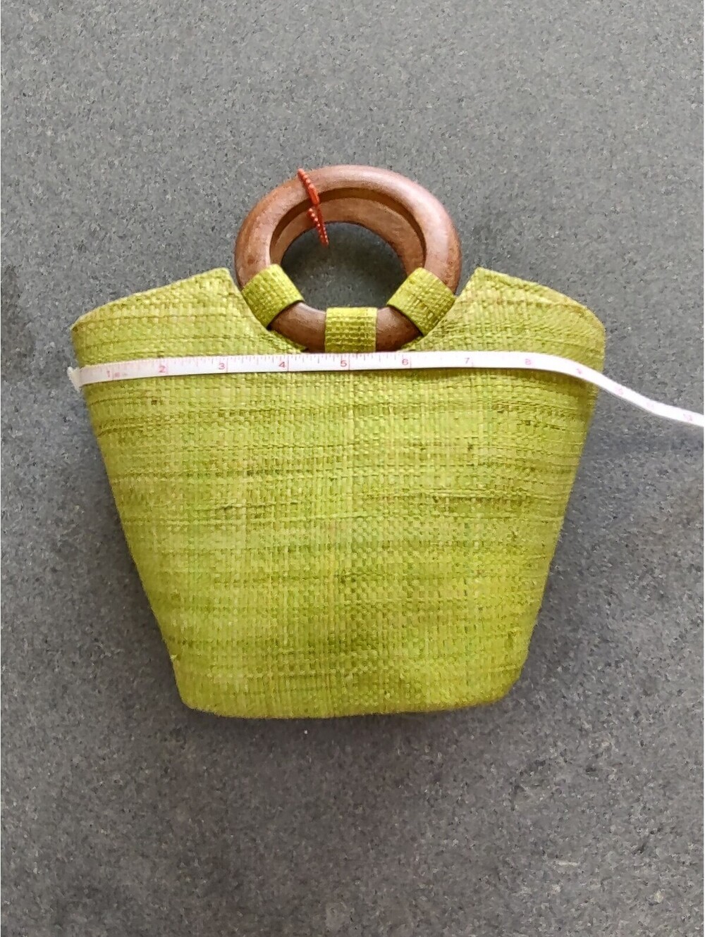 Ben Resortwear Small Natural Fibers Green Woven Handbag with Wooden Handle